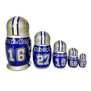 Vintage Dallas Cowboys Russian Nesting Dolls NFL Wooden Set of Five